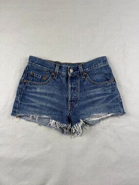 Levi Premium 501 Button Fly Dark Denim Cut-Off Shorts Size 24